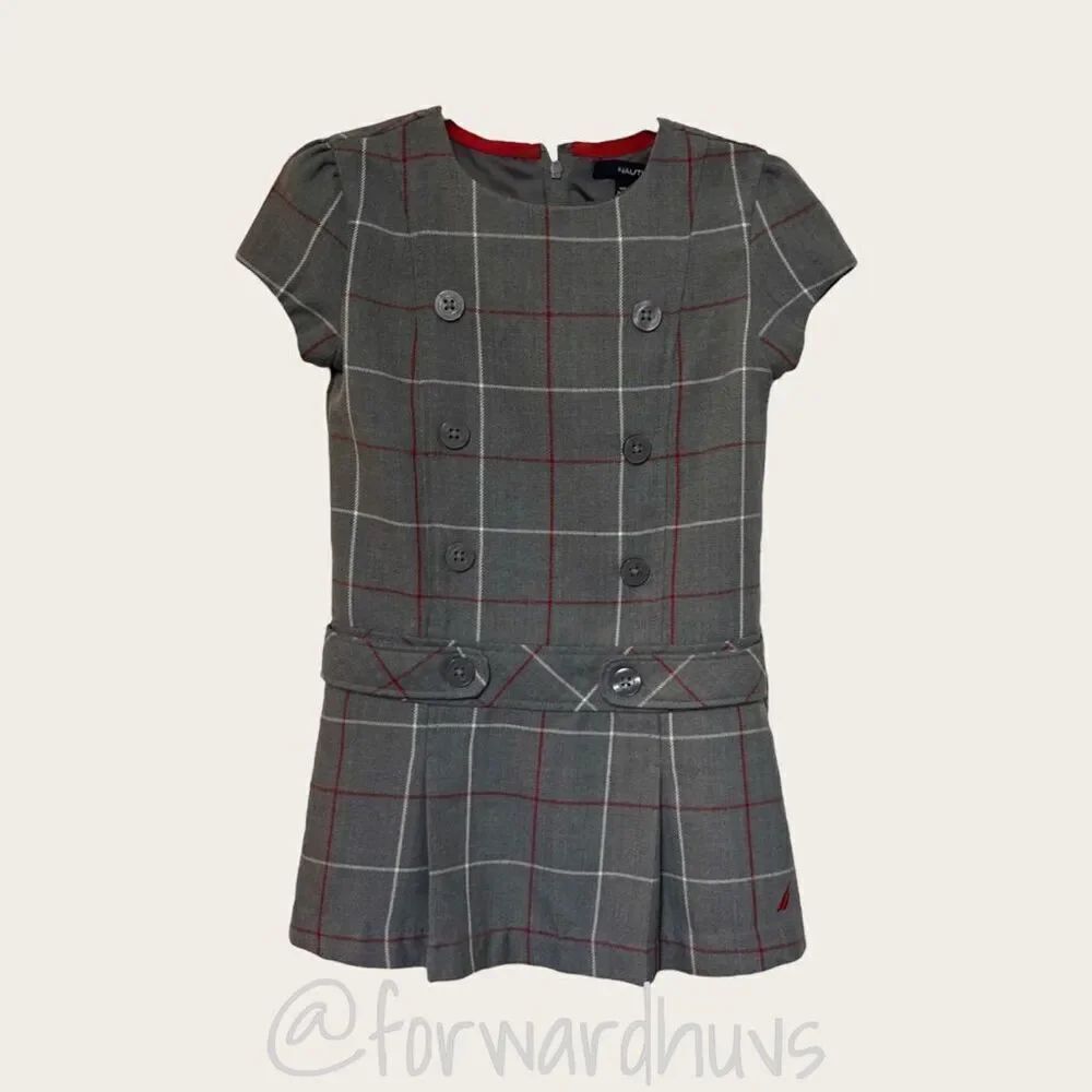 Nautica Grey Lined Dress - Adorable Red & White Pattern - Size 2T